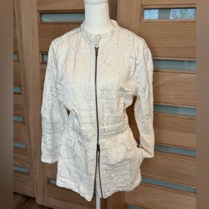 Johnny Was Bordi Satin Mock  Collar Jacket - White - Size: M